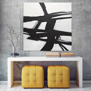 Black and White Minimalist Abstract Painting Large Geometric - Etsy