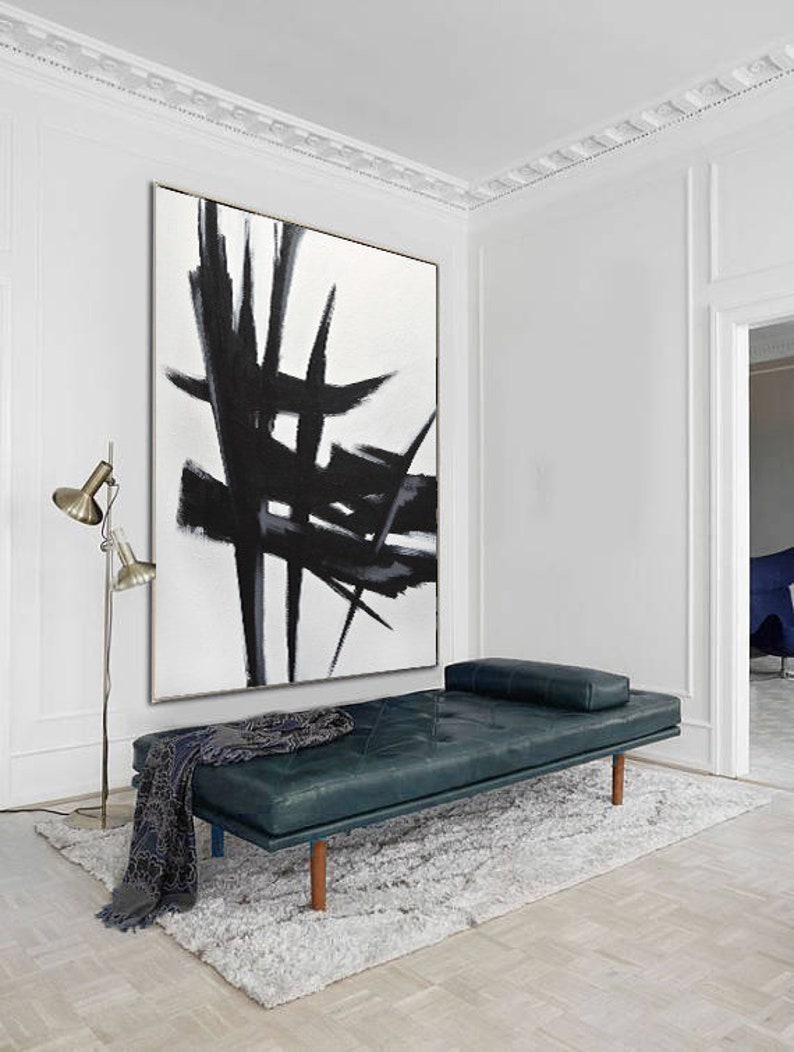 Abstract Painting Original Large Wall Art Black and White Vertical ...
