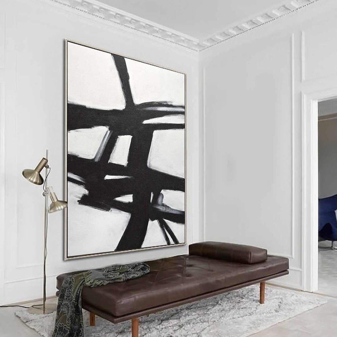 Minimalist Black and White Abstract Painting Original Artwork Vertical ...