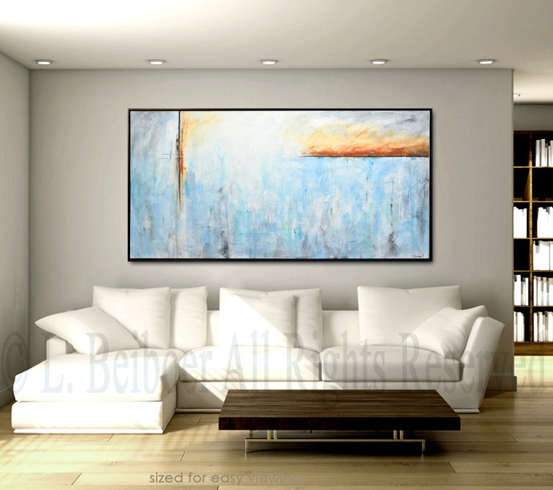 Original 72 Inch Large Painting Abstract Art 6ft Huge White Blue Gray ...