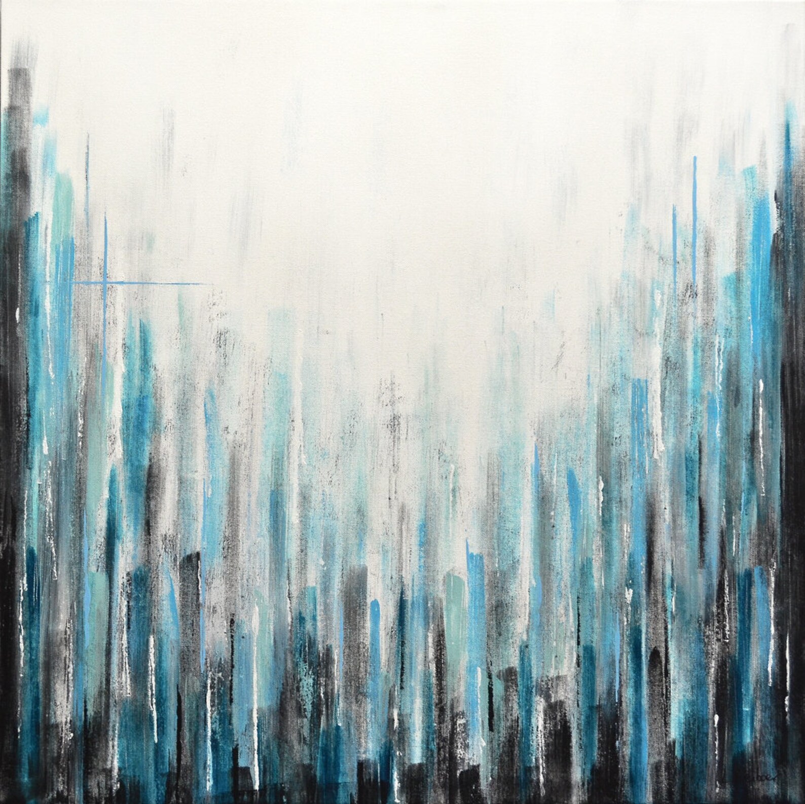 Original Abstract Art Painting Contemporary Chalky White Blue Etsy