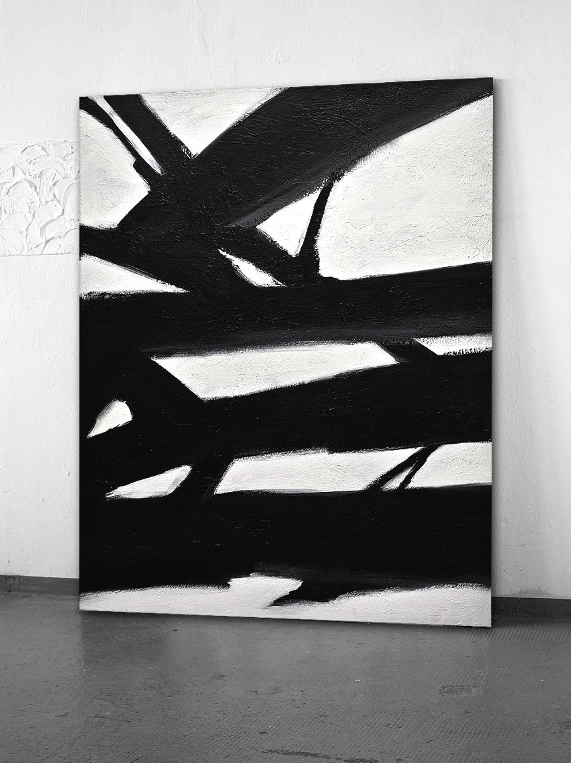 Large wall art black and white painting modern vertical Etsy