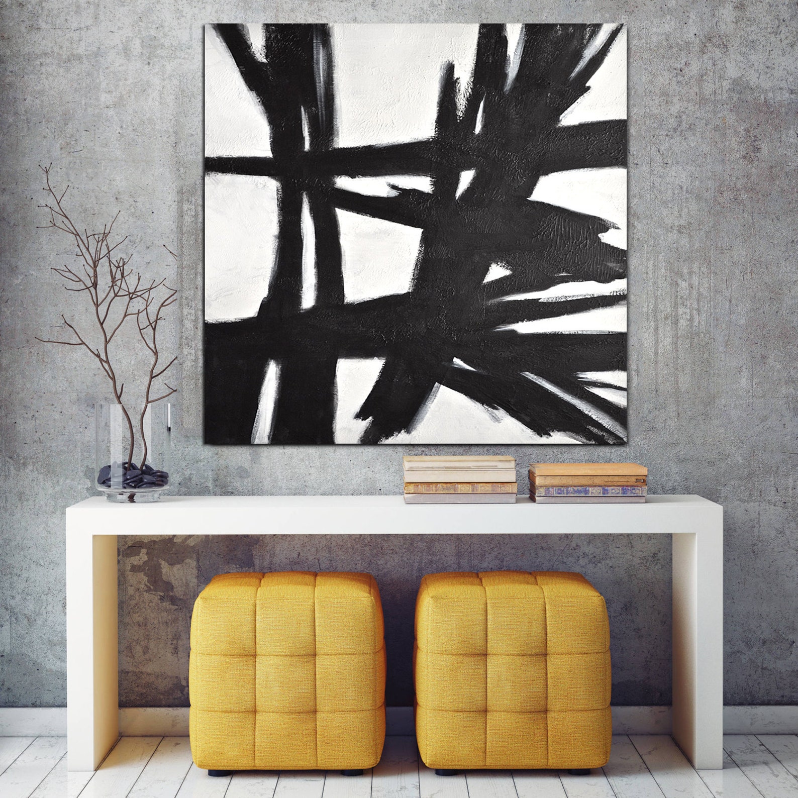 Black and White Wall Art Minimalist Painting Original Modern - Etsy