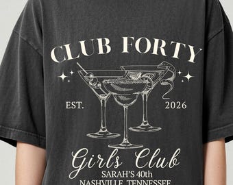 Club Forty Birthday Shirt, Custom Name 40th Party Tee, Martini Birthday Shirt, Girls Trip Outfit, Beach Bash Birthday Tee