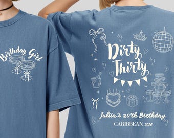Dirty Thirty Birthday Shirt, Custom Name 30th Party Tee, Martini Birthday Shirt, Girls Trip Outfit, 30th Birthday Bash Tee