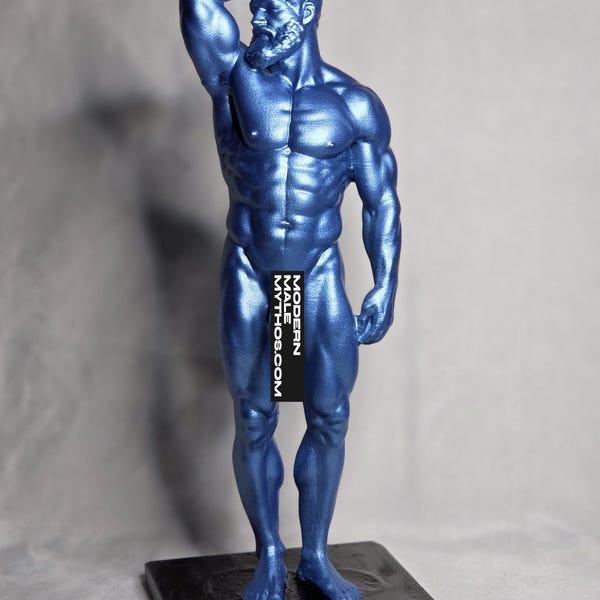 Statua del "Protettore" - Alfa gentile barbuto, finitura blu metallizzato