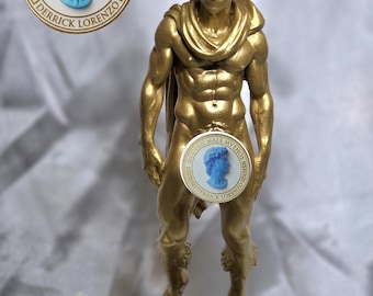 The Golden Satyr – Male Pan Mythological Statue – Well Endowed Greek Deity Fawn Horned Sculpture – Radiant Gold Fine Art – Modern Male Mytho