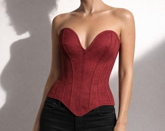 Corsé medieval para mujer, hecho a mano, de ante, con cierre de cordones.