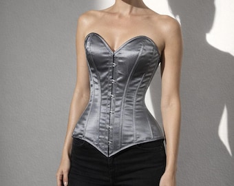 Corsé reductor de cintura de satén con varillas de acero de alta resistencia, faja moldeadora tipo bustier.