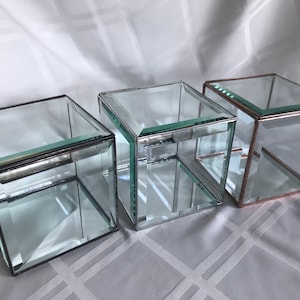 clear beveled glass keepsake box,5 x 5 x 5 inches,contemporary,display box,clear glass box,wedding,pet memory box, floral display,memorial