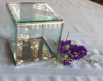 Beveled glass box,clear glass box,4x4x4 memory display,keepsake display,minimalist decor,wedding,small box,elegant glass box,made in USA