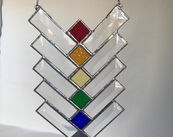 Handmade Chakra stained glass suncatcher,meditation decor,reiki decor,seven chakra colors, rainbow chakra,spiritual home decor,yoga studio