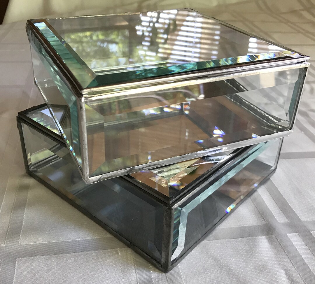 Clear Beveled Glass Keepsake Display Box, 6 X 6 X 2 Inches, Wedding