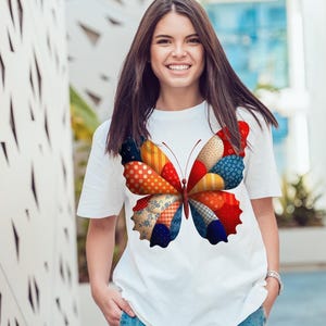 Motyl w stylu patchworku PNG | Odważny, kolorowy wzór sublimacji | Koszulka w stylu patchworku DTF | Użytek komercyjny