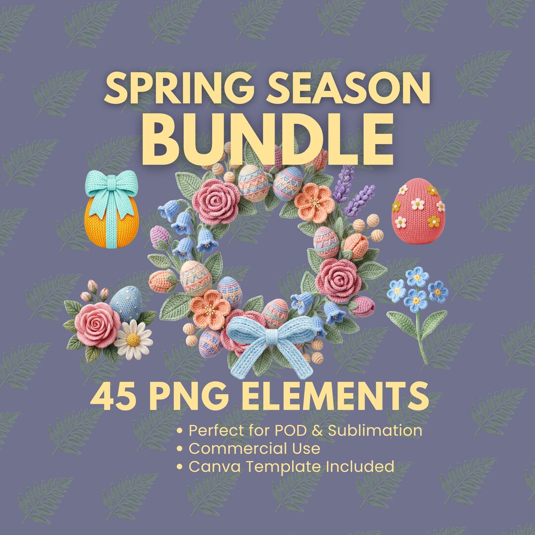 Spring Set Png Spring Season PNG Bundle | Crochet Flowers, Easter Elements (digital ...