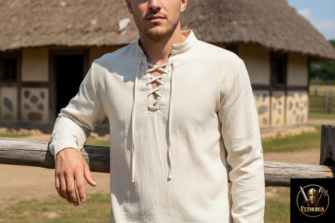 Medieval Lace-up Tunic for Men – Viking Renaissance Shirt – Long Sleeve ...