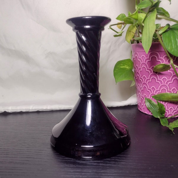 Black Indiana Glass Taper Candleholder #1139 - 1990s vintage - Art Deco design, classy!