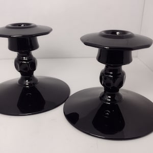 Gorgeous Cambridge Glass Black Amethyst Glass Style 627 Candle Holder Pair