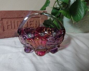Westmoreland MCM Dogwood / Pansy Stained Pink/Purple Glass Trinket Bowl