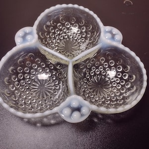 Anchor Hocking Moonstone Opalescent Hobnail Divided Dish