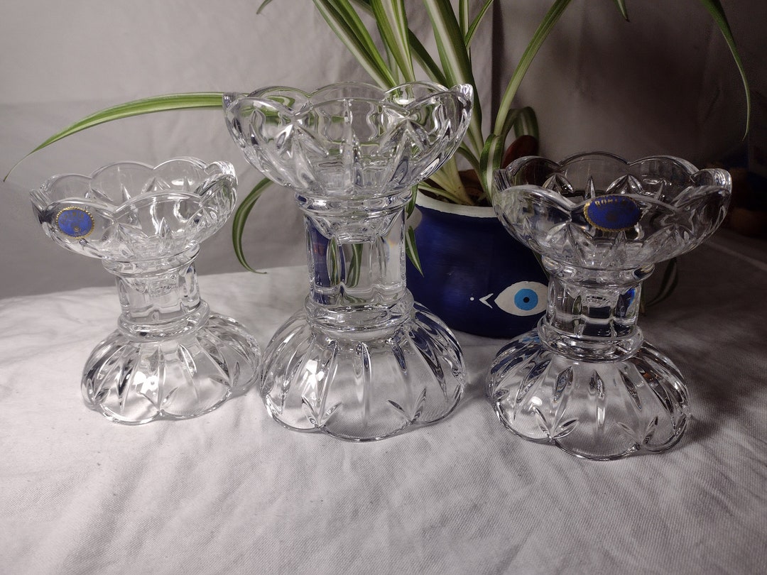 Three Vintage Bohemia Czech Crystal Barbell Candle Holders Etsy