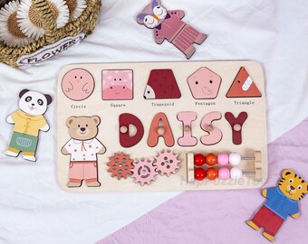 Rompecabezas de madera personalizado con nombre para niños, juguete Montessori, decoración para la habitación del bebé, regalo de primer cumpleaños para niños, regalo de primera Navidad para niña.
