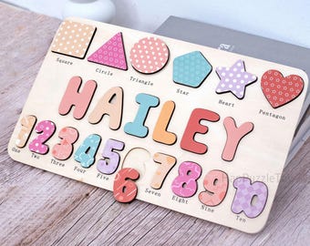 Rompecabezas de madera personalizados con nombres, juguetes de madera para bebés, perfectos para baby showers y regalos de Pascua.