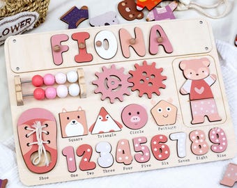 Rompecabezas de madera Montessori con nombre personalizado / Tablero de rompecabezas con letras personalizadas para niños pequeños / Juguetes Montessori / Regalo para bebé / Niña