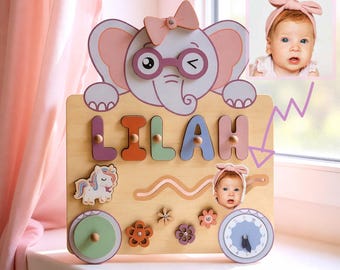 Regalos personalizados para bebés, rompecabezas con nombres, rompecabezas de elefantes, regalos para niñas pequeñas, regalos de madera hechos a mano, regalos para baby shower