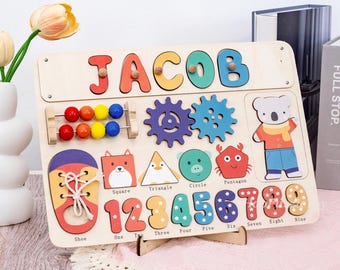 Rompecabezas personalizado con nombre, regalos de Pascua para bebés, juguetes de madera, regalo de primer cumpleaños para niños, regalo de primera Navidad para niña