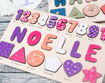Rompecabezas de madera personalizado con nombre / Regalo para el primer cumpleaños del bebé / Juguete personalizado para bebé / Regalo para la primera Navidad del niño pequeño / Regalo de bienvenida para el bebé