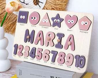 Rompecabezas con nombre - Personalizado - Combinando formas geométricas y números - Divertido rompecabezas - Regalo de cumpleaños y Navidad para bebés