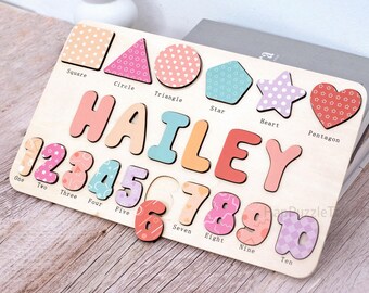 Rompecabezas de madera personalizados con nombres, juguetes de madera para bebés, perfectos para baby showers y regalos de Pascua.