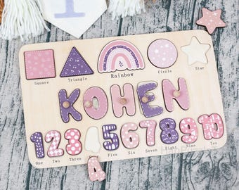 Regalos personalizados de cumpleaños para bebés - Rompecabezas con nombre - Nombre personalizado para bebé - Hecho a mano