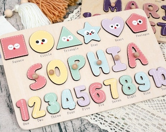 Divertido rompecabezas personalizado con el nombre del bebé - Rompecabezas de aprendizaje temprano - Regalo para bebé - Regalo de cumpleaños para bebé