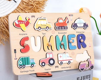Rompecabezas personalizado con nombre y temática de coches – Un regalo de madera hecho a mano – Regalo para bebés – Regalo de cumpleaños para niños de 0 a 3 años.