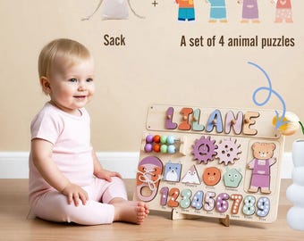 Rompecabezas personalizado con nombre, tablero de actividades para niños, regalo de primer cumpleaños para niños, regalo de primera Navidad para niña