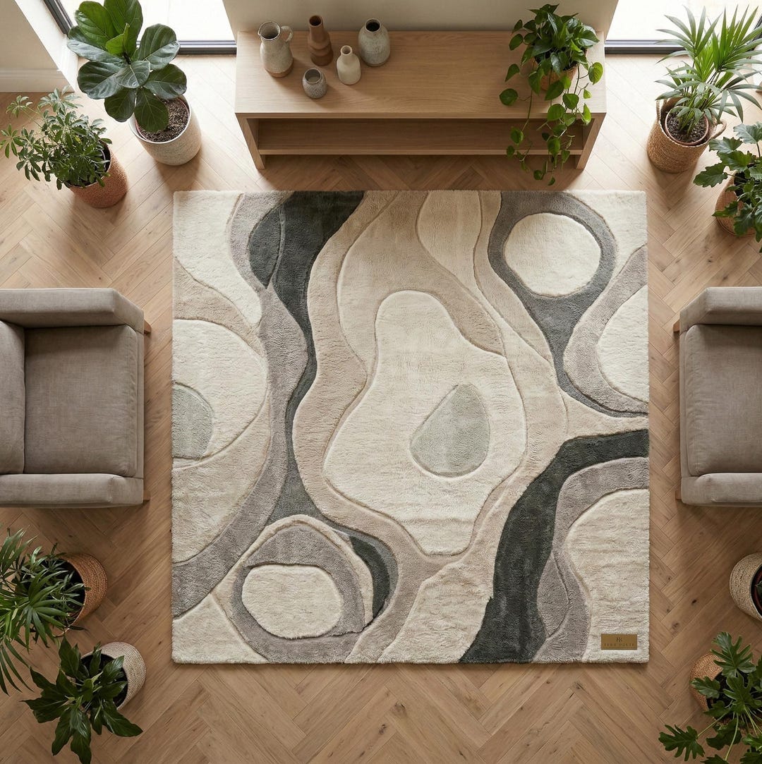 Modern Abstract Hand-tufted Wool Rug - Organic Neutral Area Rug 8x10 ...