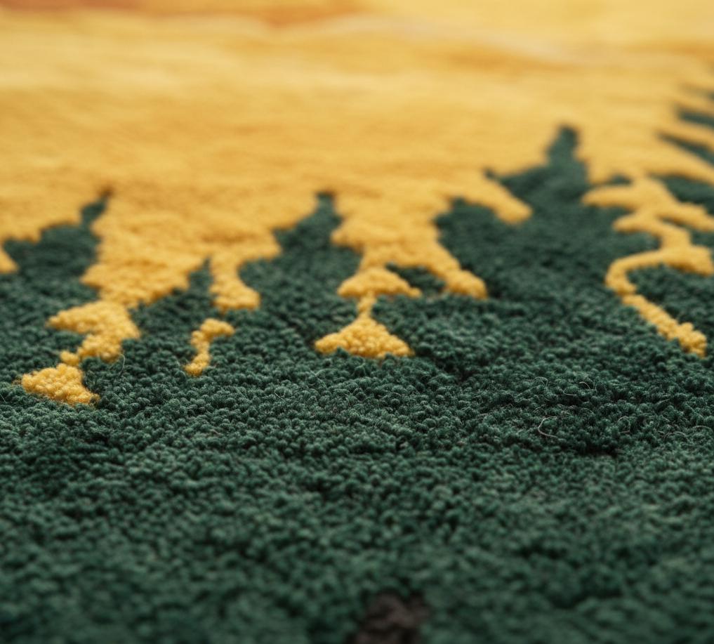 Deep Sunset Rug Green Forest Sunset Rug, Irregular Hand Tufted Landscape Wool Area Rugs ...