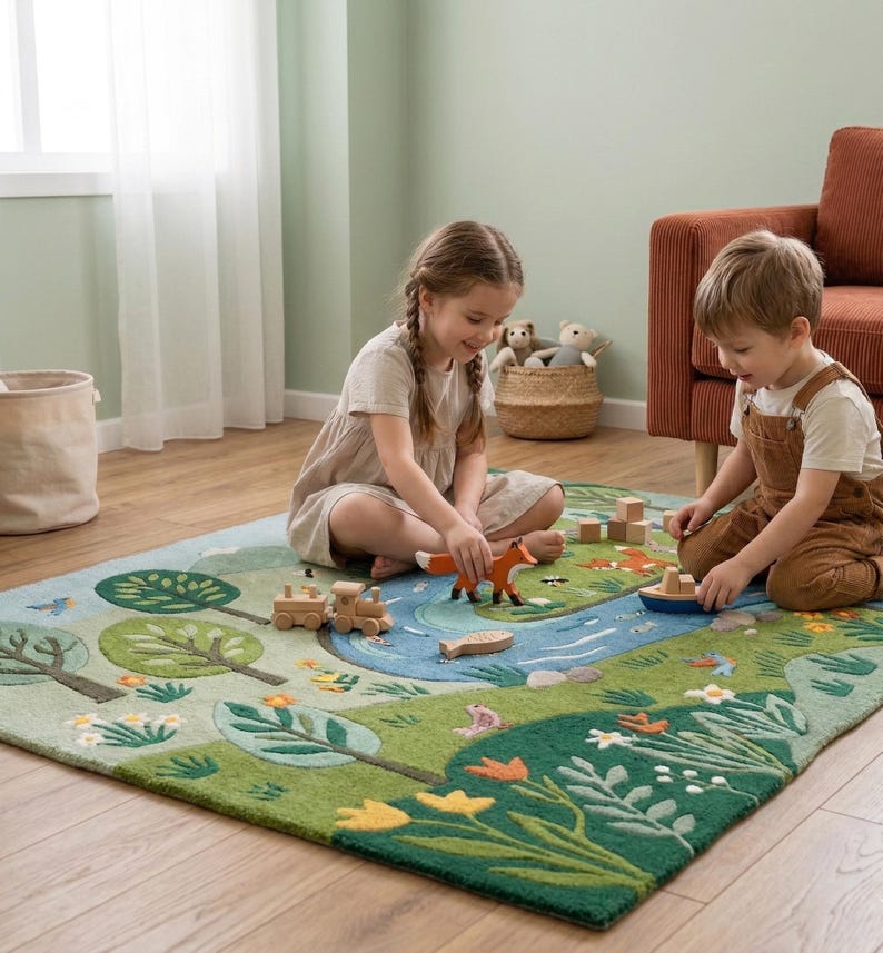 Kids Modular Rug Handmade Wool Kids Rug – 3D Nature Adventure Play Mat Rugs 6x9 - Etsy ...