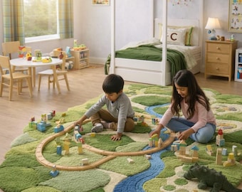 Handgemaakt wollen kindertapijt – 3D-natuuravonturenspeelkleed