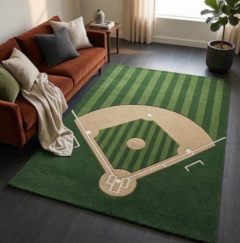 Hand-tufted Baseball Field Wool Rug – Green Grass Diamond Playroom ...