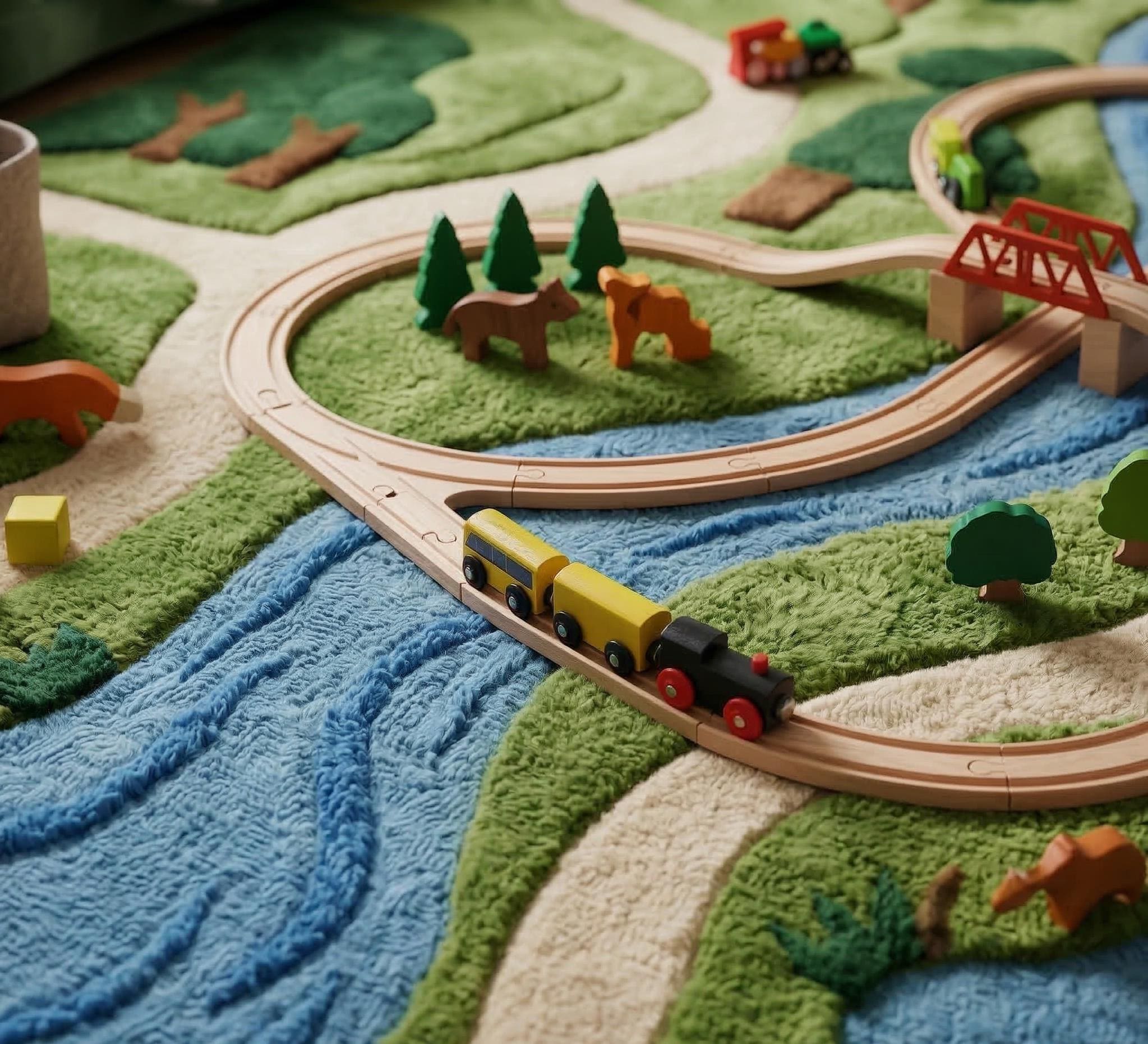 Background Toy Rug Handmade Wool Kids Rug – 3D Nature Adventure Play Mat 4x7 Feet - Etsy
