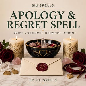 May include: Two cream-coloured pillar candles with gold heart designs, a black bowl with a gold heart, a beige envelope with a red wax seal featuring a heart, dark red roses, clear quartz crystals, and a dark red cord necklace with a gold heart charm.