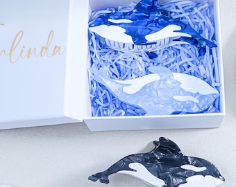 Orca Whale Hair Claw Clip - Personalized Gift Box Custom Name or Text,  Acetate Marine Animal Killer Whale Hair Clip, Fun Hair Accessories