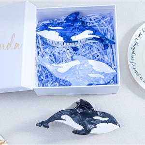 Pinza para el cabello con forma de orca, divertida pinza para el cabello con forma de orca, accesorio de acetato con forma de animal marino, linda pinza para el cabello con forma de orca, regalo creativo de criatura marina