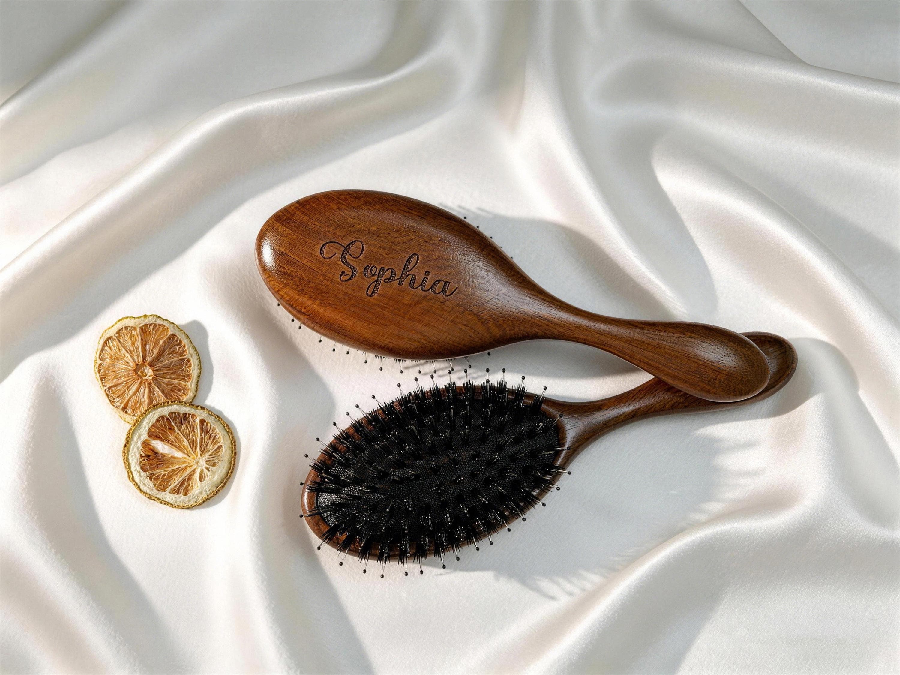 Personalized Engraved Name Hair Brush, Custom Engraved Wooden Hairbrush, Bridesmaid Hair Comb, Boar Bristle Hair Brush, Wedding Gifts