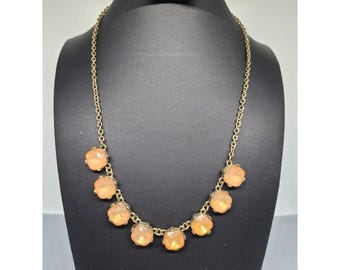 Halskette Frau Pfirsich Orange Facettierten Quadrat Stein Antique Messing Tone Bib Style