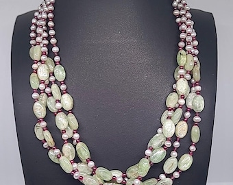 Naszyjnik Sally C 925 z zieloną perłą kyanitu i srebrem próby 925, wielorzędowy