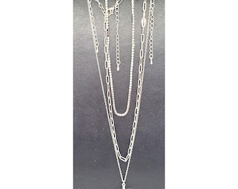 Cross Silver Necklaces Rhinestone Bling Chain Styles Lot of 3 Pretty